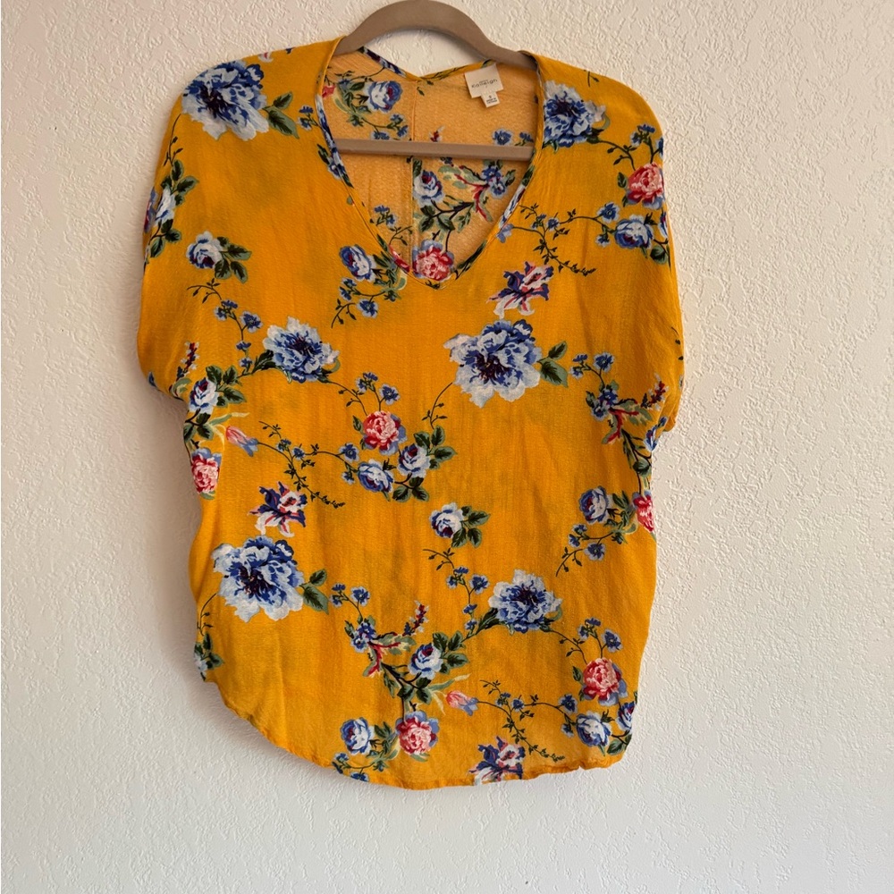 Floral V-Neck Yellow Top